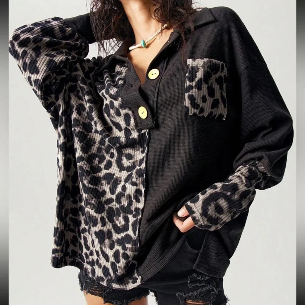 Boho style animal print long sleeve a casual type womenâs size Large XL NWT - Picture 5 of 5